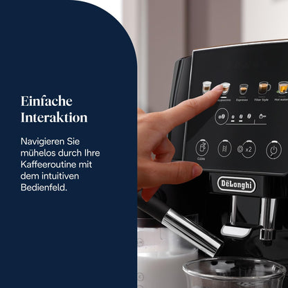 Magnifica Start ECAM220.91.B- Perfetto Kaffeevollautomat mit LatteCrema-Milchaufschäumer,4 One-Touch-Getränke,Soft-Touch-Bedienfeld,Cappuccino,Espresso Kaffeemaschine,Schwarz