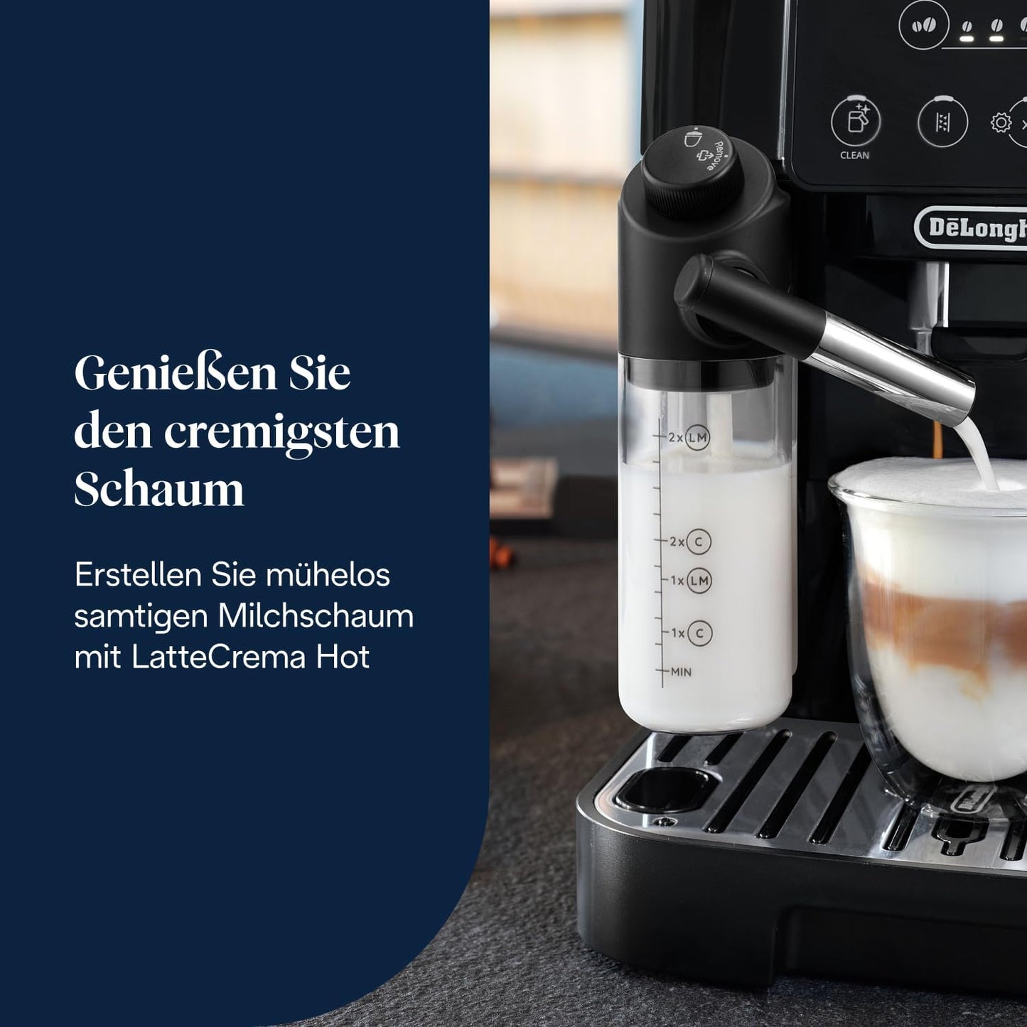 Magnifica Start ECAM220.91.B- Perfetto Kaffeevollautomat mit LatteCrema-Milchaufschäumer,4 One-Touch-Getränke,Soft-Touch-Bedienfeld,Cappuccino,Espresso Kaffeemaschine,Schwarz